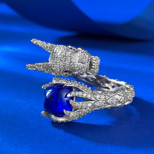 Nuovo argento S925 stile cinese l'anno del Loong anello 8*8mm blu tesoro torre di zucchero anello <span class=keywords><strong>originale</strong></span> anello gioielli da sposa - Product Image 4