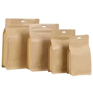 Block Bottom Coffee Bag Benutzer definierte Papiertüten Kraft papier Beutel mit flachem Boden für Lebensmittel Tee Kaffee Verpackung