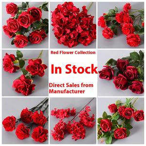 Usine En Gros Bourgogne <span class=keywords><strong>Paris</strong></span> Velours Roses Fleur Artificielle Plante 9 Têtes Simulation De Mariage Hôtel Décoration pour L'obtention Du Diplôme - Product Image 4