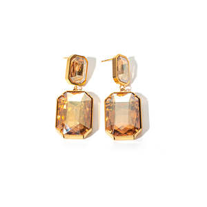 Fashion Drop <b>Earrings</b> <b>Gold</b> Plated 316L Stainless Steel Sustainable Resistant Crystal <b>Dangle</b> <b>Earrings</b> - Product Image 1