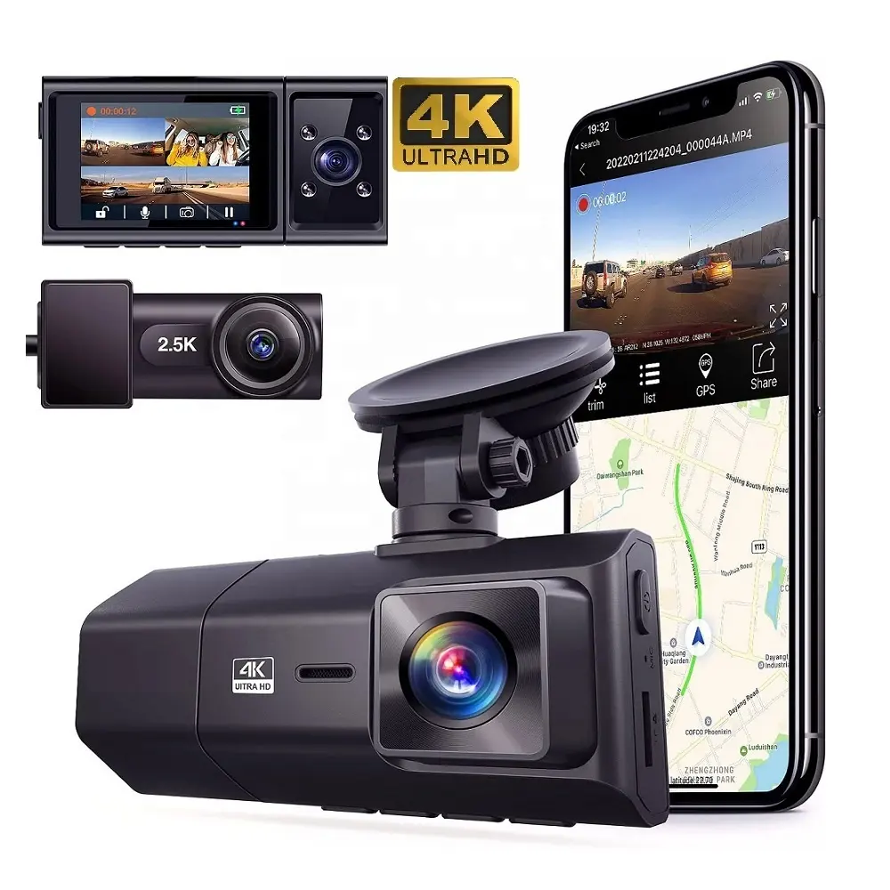 Factory wholesale 2 inch 3-channel auto electronic driving recorder dual sony335 lens with wifi supercapacitor rear dash cam 4k