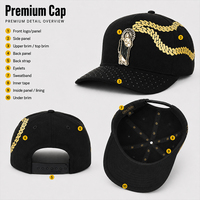 Casquette de baseball d'extérieur de qualité supérieure avec logo brodé en strass, visière incurvée, patch latéral brodé en relief et lien en tissu satiné pour sports de plein air
