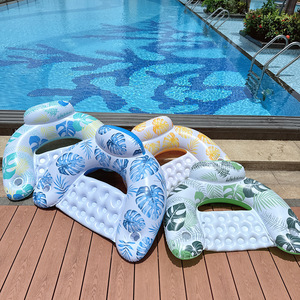 Flotador Inflable en Forma de U con Portavasos, Sofá Acuático Grueso para Adultos con Diseño de Hojas, Asiento Flotante para Piscina - Product Image 3