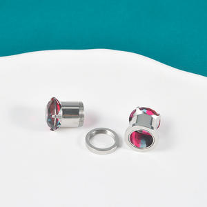 جديد 316L الفولاذ المقاوم للصدأ بلورات الوردي حجر أنفاق الأذن والمقابس اللحم المتوسع جولة الوردي حجر مقاييس الأذن - Product Image 5