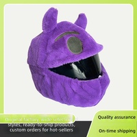 Housse de casque intégral en peluche avec cornes de diable mignonnes, coupe-vent et élégante, pour casques de moto sportifs, en polyester, modèle TKZS-005