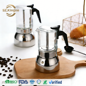 Kingze 4 <span class=keywords><strong>6</strong></span> 9 <span class=keywords><strong>tasses</strong></span> en acier inoxydable avec logo personnalisé cafetière Moka pour espresso en verre - Product Image 1