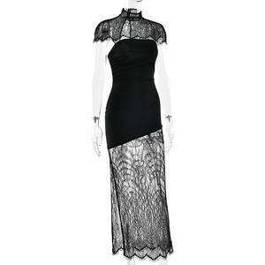 Robe longue de <span class=keywords><strong>soirée</strong></span> asymétrique moulante noire en dentelle à col halter sans bretelles pour femme Sehe Fashion - Product Image 3