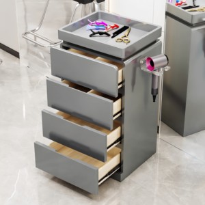 Black Salon <b>Trolley</b> Hair Studio Vanity Stand with Drawers Cabinet and Blow Dry Holder for Barber <b>Shop</b> - Product Image 6