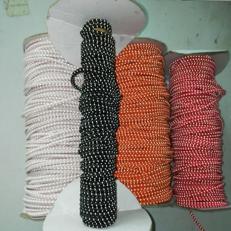 중국 사용자 정의 크기 컬러 탄성 코드 1mm 둥근 빨간색과 흰색 반사 줄무늬 스트랩 테이프 의류 줄무늬 스트라이프