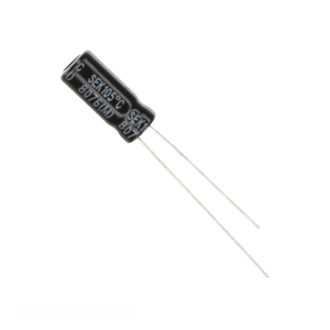 Condensador de Aluminio de Canal Abierto 10 uF SEK100M063ST, 10UF 20% 63V, Tipo RADIAL TH - Product Image 1