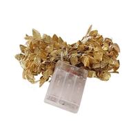 Guirlande lumineuse LED en fil de cuivre avec feuilles d'or simulées, lumières féériques décoratives de Noël, éclairage décoratif simple