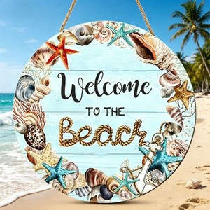 Ghirlanda di benvenuto da spiaggia per porta d'ingresso, decorazione da parete in legno dal design bohémien, divertente per matrimoni, compleanni, Pasqua - Product Image 5
