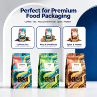 Sachet de café octogonal personnalisé à fond plat avec fenêtre transparente, fermeture éclair refermable, haute barrière, imprimé, qualité alimentaire, sans BPA, écologique