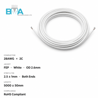 Câble OEM 28AWG 2 conducteurs blanc FEP haute température, diamètre extérieur 2,5 mm, 5 m, extrémités étamées, pour capteur médical et instrument