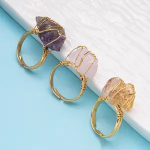 New Natural Stone Stone Wrap Silk To Preserve Color Ring Adjustable Ladies Fashion Ring Gemstone Jewelry