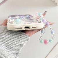 Coque arrière de téléphone portable motif crème avec autocollants DIY mignons pieuvre et chaîne pour iPhone 16 15 17 18 Pro Max