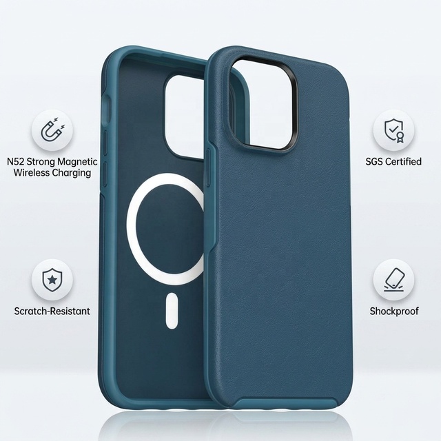 Rugged Durable Dual Layer PC TPU Wireless Charging Anti-Fingerprint Air Cushion Shockproof Magnetic Luxury Design Phone Case for