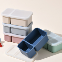 Boîte à lunch en silicone de qualité alimentaire à 2 compartiments, étanche, compatible micro-ondes, réutilisable, pour pique-nique en plein air, récipient de stockage alimentaire
