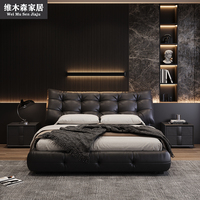 Weimusen Modernes Minimalistisches Italienisches Rindsleder Verstellbares Bett Hochwertige Atmosphäre Schwarzer Kiefernholzrahmen 1,8x2,0m 5 Jahre Garantie