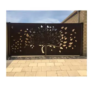 Diseños de puerta principal, puerta de valla de jardín en polvo cortada con láser, casa personalizada, jardín, Metal recubierto de aluminio, acero Corten no recubierto