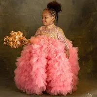 Robes de luxe personnalisées à manches longues pour enfants, idéales pour les mariages, les demoiselles d'honneur, les bals de promo et les séances photo
