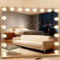 Miroir de maquillage de salon en verre avec 18 ampoules LED, haut-parleur Bluetooth USB, miroir de vanité avec 18 ampoules LED