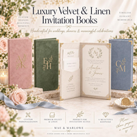 Menu de mariage de luxe en velours et lin, personnalisé avec monogramme en feuille d'or, format folio 5x7 pour menu de table, décoration de banquet de mariage