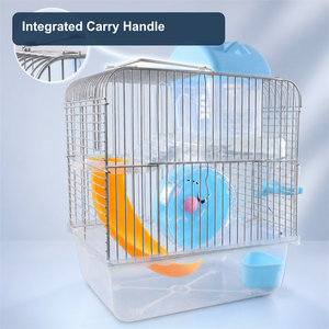 Cage à hamster double couche légère et portable, petite villa pour animaux de compagnie, cage en fil métallique avec base en plastique, roues, bouteille d'eau et glissière, toutes saisons - Product Image 4