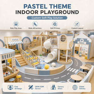 Centro Commerciale per il Gioco al Coperto con Area Gioco a Tema Stradale Blu, Vetrine e Sedute Morbide per Bambini - Product Image 1