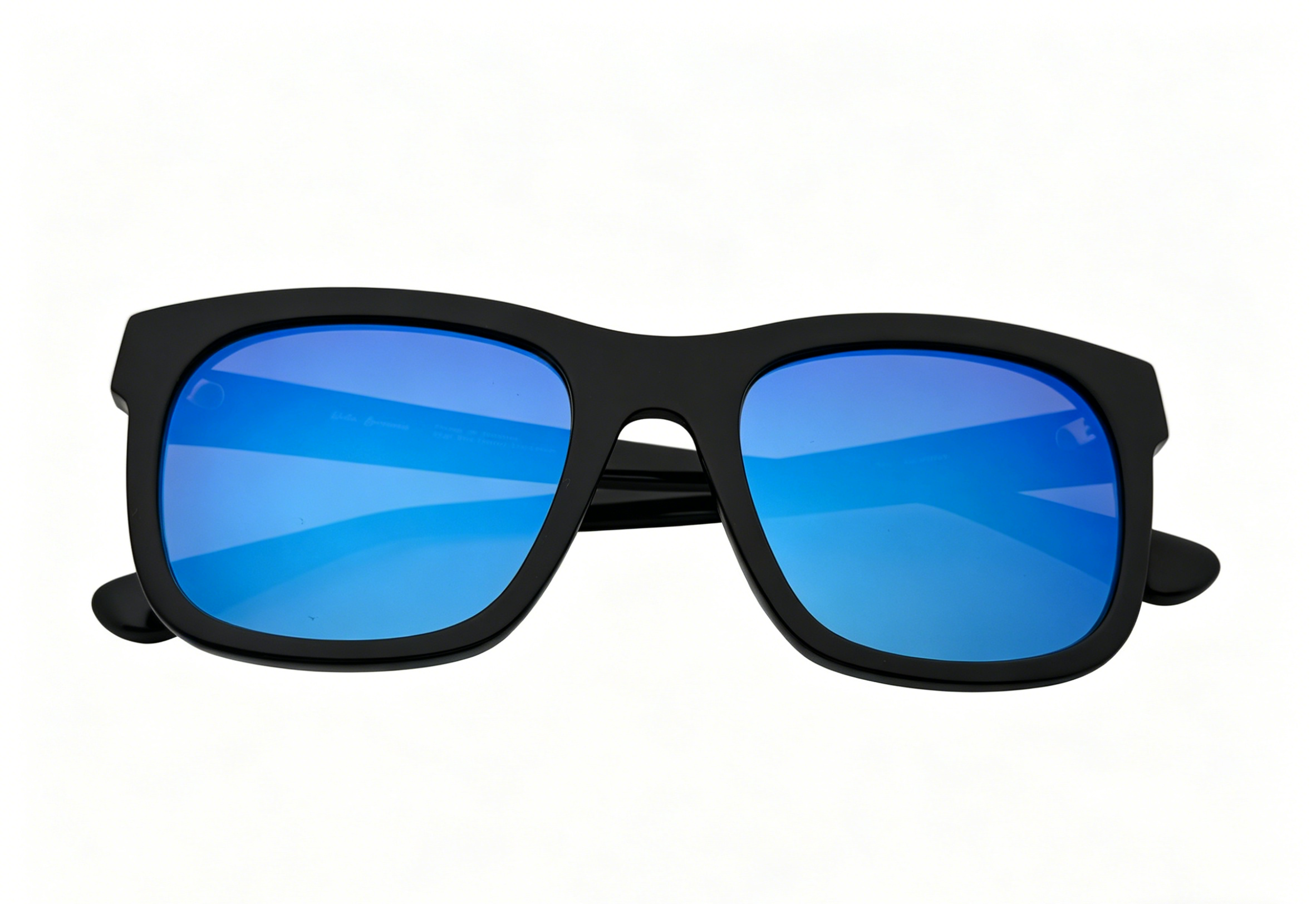 Black frame with blue mirrored lens