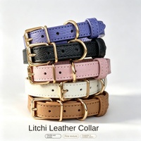 Collier pour chien en cuir véritable pleine fleur grain litchi, version unie, compatible DIY, style décontracté, toutes saisons