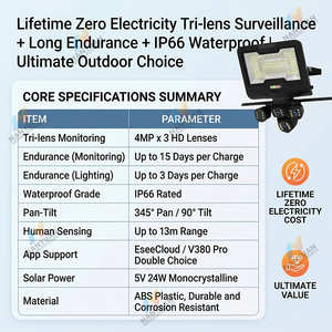 Lampadaire solaire tout-en-un avec caméra CCTV 4G WiFi, 3 objectifs 4MP PTZ, projecteur de sécurité LED étanche IP65 - Product Image 6