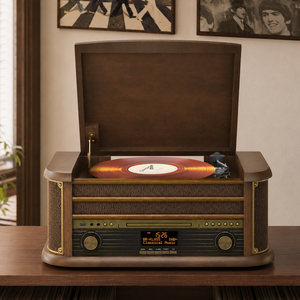 Tourne-disque multifonction en bois pour CD, cassette, <span class=keywords><strong>vinyle</strong></span>, radio DAB sans fil, USB, <span class=keywords><strong>encodeur</strong></span> AUX, télécommande - Product Image 3