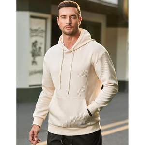 2025 Men's Solid Pattern Hooded <b>Sweatshirt</b> Long Sleeve Casual Pullover with Drawstring and Zipper 3D Embroidered Texture - Product Image 2
