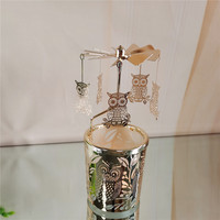Custom Middelpunt Metalen Spinning Thee Licht Houder Gouden Uil Rotary Roterende Kaarshouder