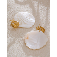 JINYOU 2371 Boucles d'oreilles style océan nature de haute qualité en acier inoxydable étanche Grandes boucles d'oreilles pendantes en coquillage blanc