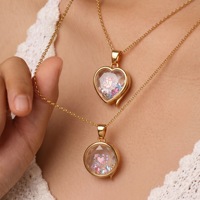 Collier Pendentif Étoile Flottante Transparente Cœur Goutte d'Eau Licorne Plaqué Or 18K Chaîne en Cuivre Bijoux Femme Cadeau