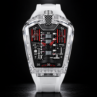 Montre de sport transparente pour homme 45 mm Verre minéral renforcé Bracelet en silicone Mouvement à quartz Cadran à aiguilles Écologique