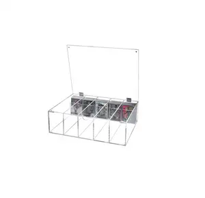 5-Compartment Premium Clear Acrylic Trading Card Storage Box Sports Card Protective Case Hinged Lid Magnetic Display Racks