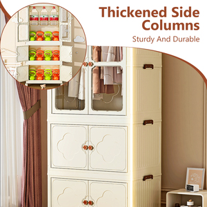 Standing Floor Type Buckle Stackable Household Quilt <strong>Storage</strong> Containers Plastic Detachable Folding Wardrobe With Wheel
