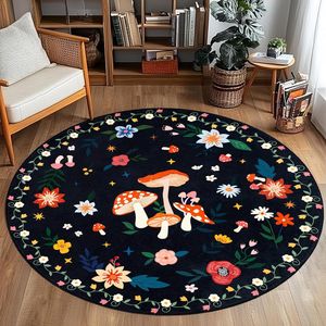 Alfombra Redonda de Terciopelo Cristal con Diseño Floral de 60 Pulgadas para Sala de Estar, Alfombra para Sofá, Fácil de Limpiar, Grosor Medio - Product Image 3