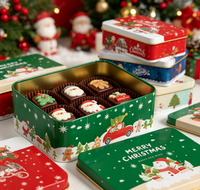 Boîte en métal de luxe pour confiseries avec imprimé Père Noël, emballage élégant pour chocolats de Noël, boîte rectangulaire chic