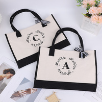 Tas Tote Kanvas Katun 16oz Monogram Kustom dengan Lapisan PE Tahan Air & Kantong Resleting untuk Pantai, Belanja, Pernikahan, Hadiah Pengiring Pengantin