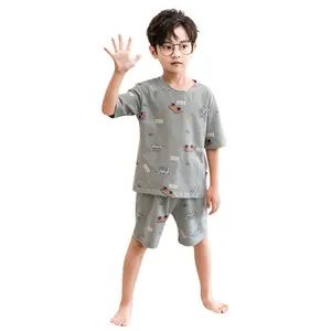 Pijamas de manga corta para niños y niñas, ropa de dormir con camiseta y pantalones cortos de dibujos animados, de verano, por 2 uds.