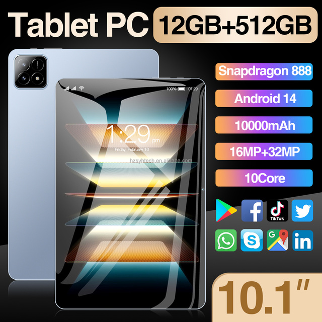 Hot Selling Pad6s Tablet PC 10.1" HD Display 12GB+512GB 16MP+32MP Camera Android14 Wi-Fi GPS Gaming & Learning Tablet