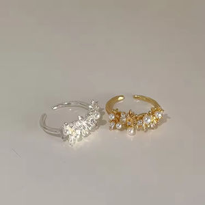 2025 Fashionable Trend Geometric Irregular Metal Open <b>Ring</b> Sparkling Silver Gold Cubic Zirconia Pearl <b>Ring</b> Gifts for Women - Product Image 3