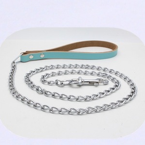 Correa de cuero de vaca de lujo para caminar para perros, cadena de acero sólido, plomo para mascotas - Product Image 3