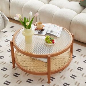 Mesa de Centro Nórdica de Lujo Minimalista Moderna Hecha a Mano 2026, Madera Maciza, Vidrio y Ratán, Fácil de Montar, Muebles para Sala de Estar - Product Image 4