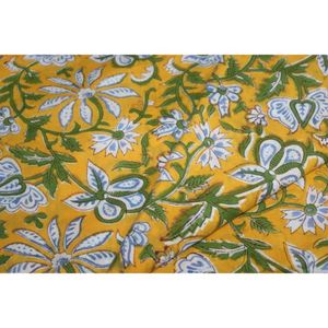 Indian Handmade Lightweight Sanganeri Block Yellow Print Fabric for Clothing <b>Quilt</b> Scarf Dress Curtain & Cover Materials - Product Image 2