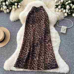 Summer Leopard Pencil <b>Skirt</b> Women Casual Empire Waist Breathable Satin 100% <b>Silk</b> Sustainable Anti-static Elegant Digital - Product Image 4